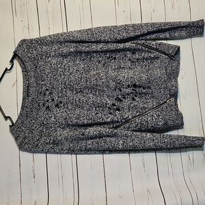 Distressed Pullover Sweater‎ with Zipper Detail in Gray/Black, Women's